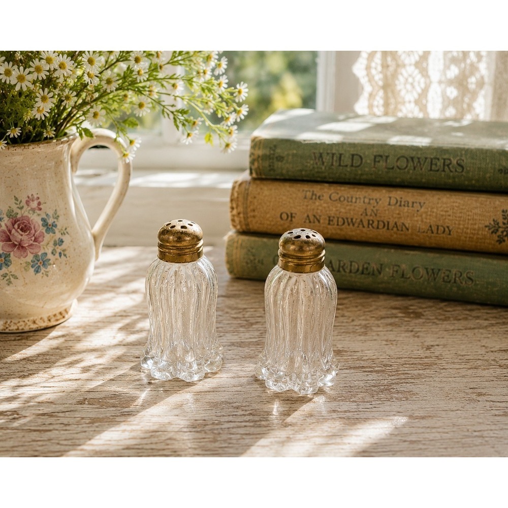 VINTAGE F.B. Roger Salt and Pepper Shakers Crystal Gold Plated Japan 1950's